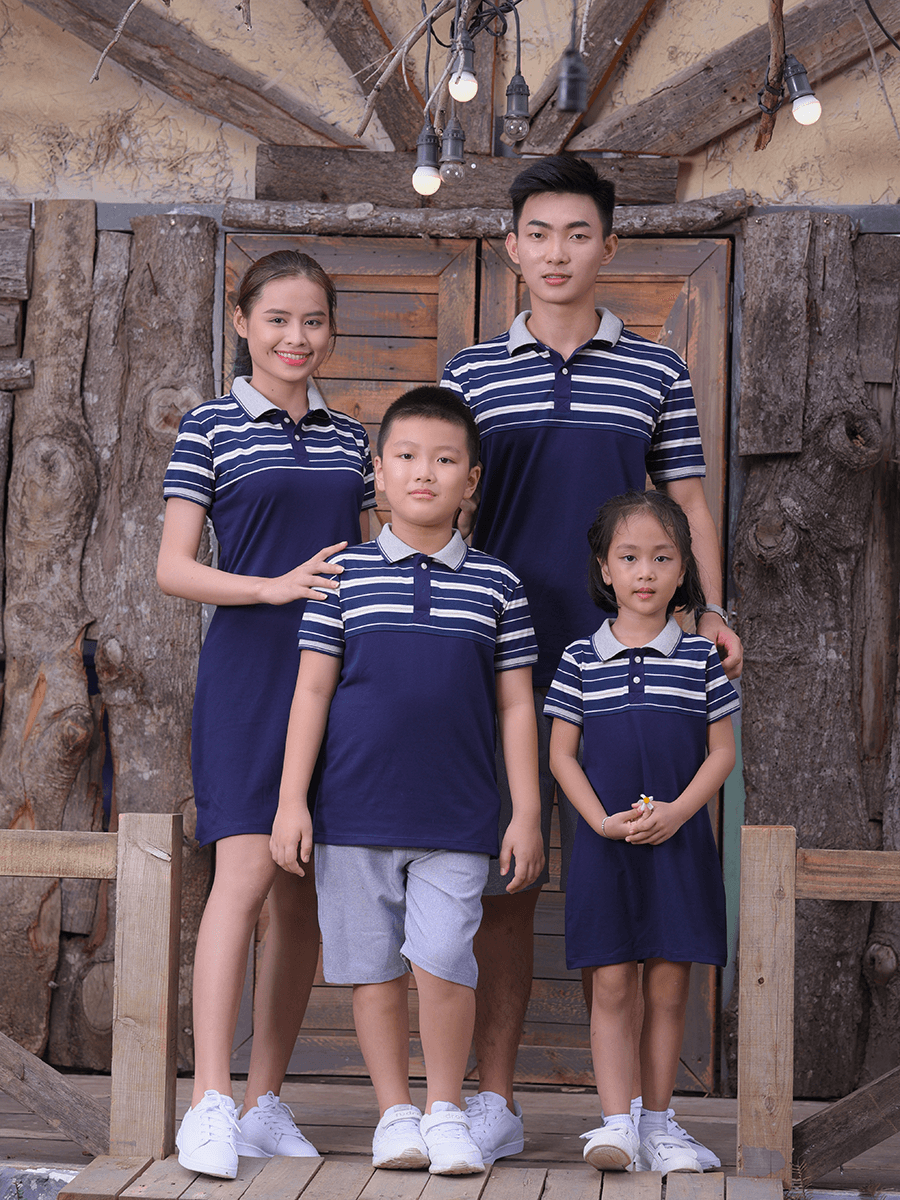 áo váy gia đình sọc xanh dễ thương