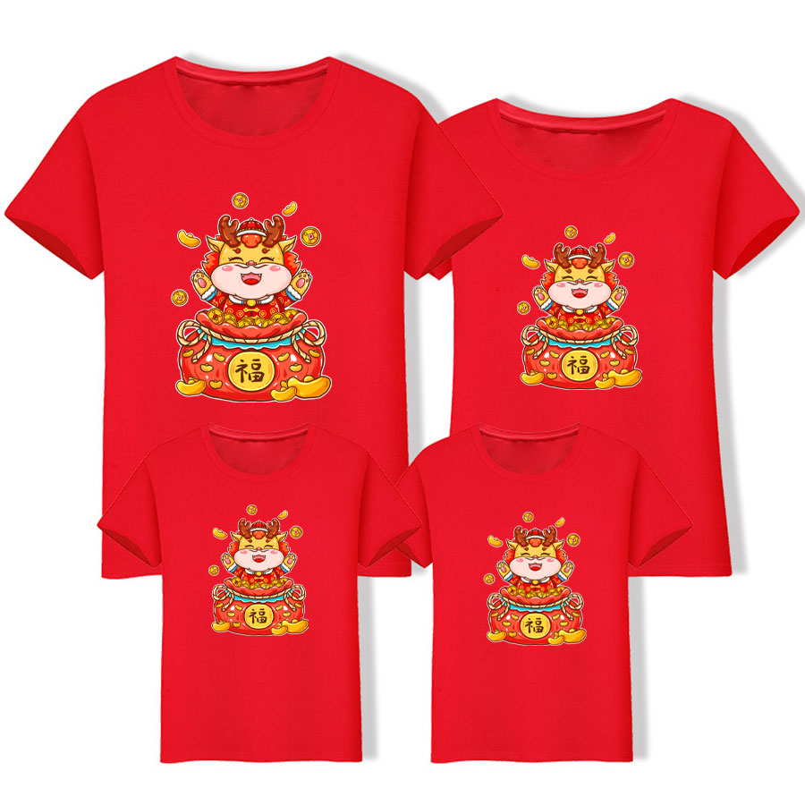 áo gia đình rồng thần tài 2024 Ag0842 màu đỏ
