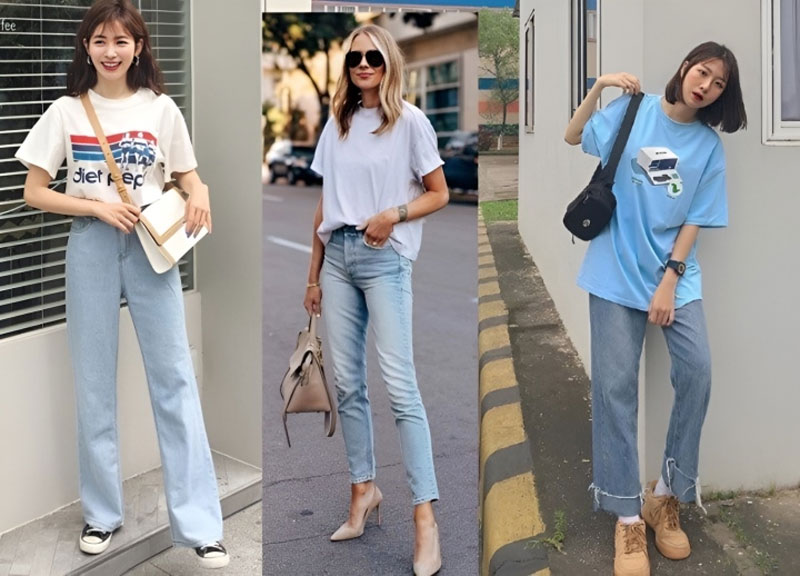 Phối áo thun trơn với quần jeans – Sự kết hợp kinh điển vượt thời gian