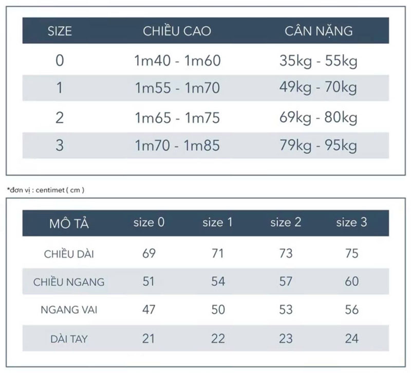 Bảng size áo thun trơn form rộng AT044