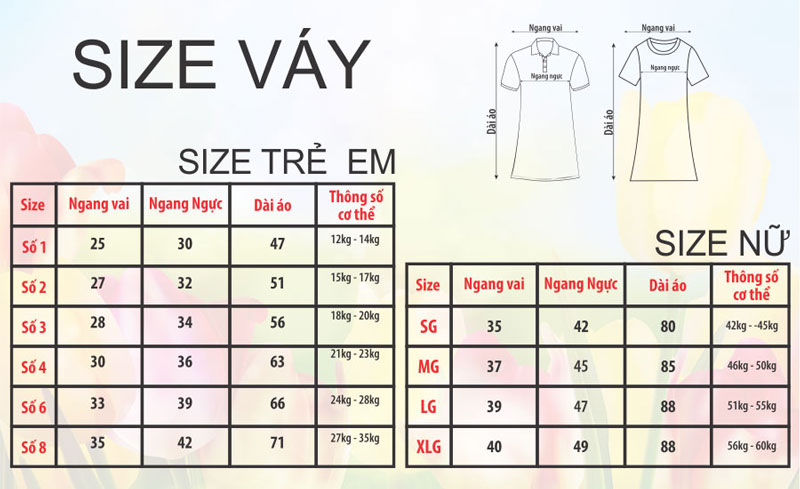 Bảng size váy